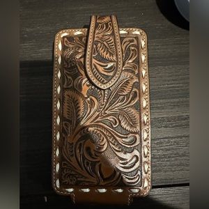 Ariat Brown Leather Tooled Large Cell Phone Case